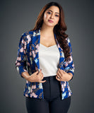 pink and blue printed floral blazer