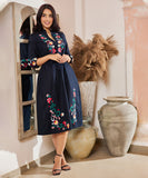 Embroidered Waist Tie Linen Dress