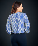 lantern sleeve blue printed blouse