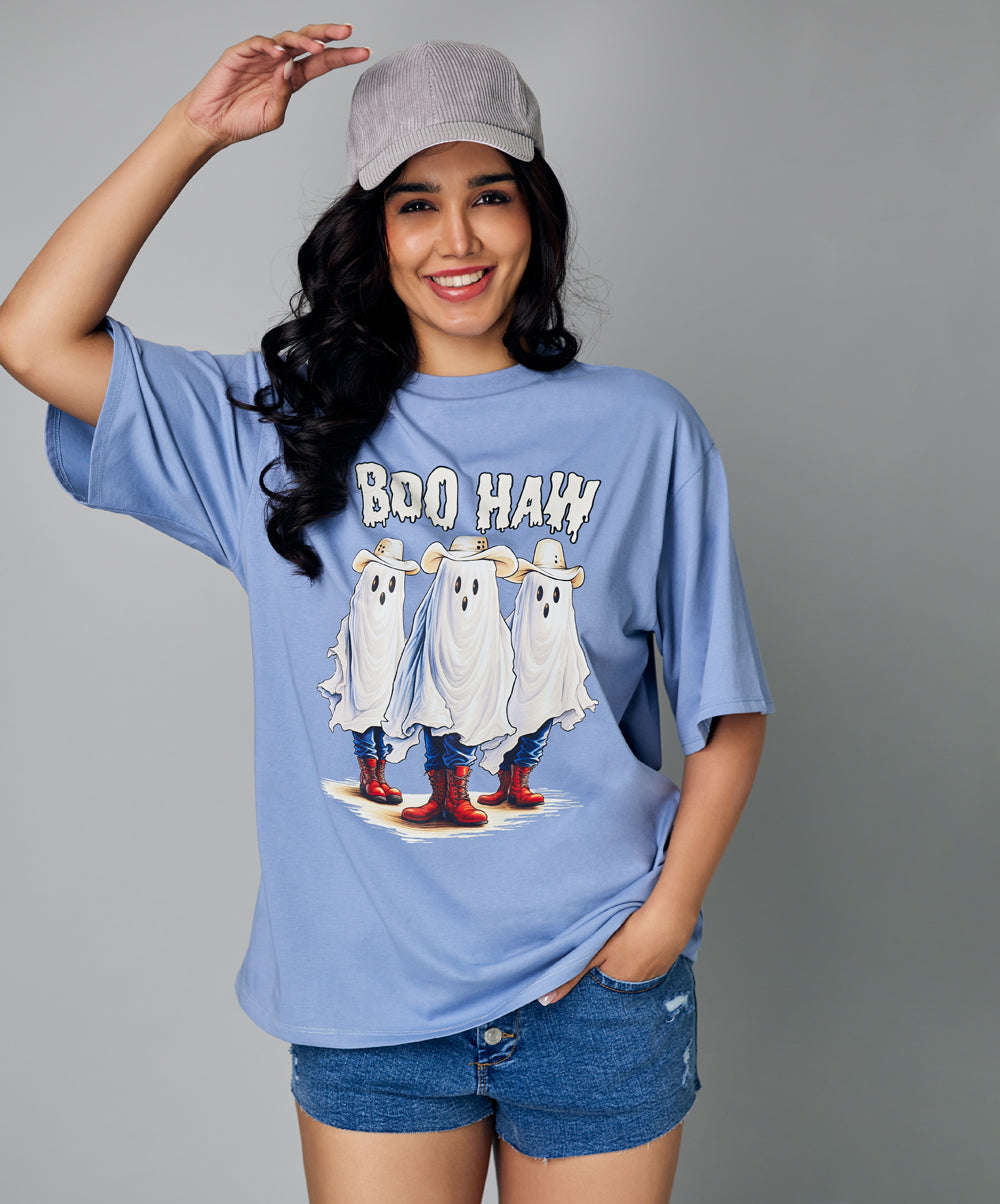 oversize light blue boo haw tshirt