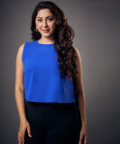 Sleeveless Chiffon Flared Blue Top
