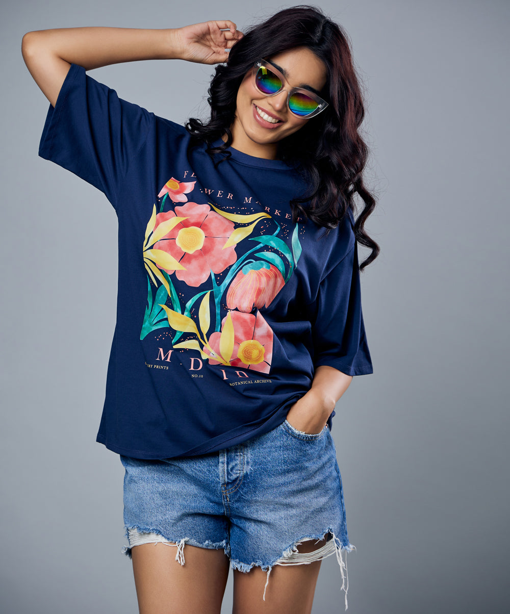 floral market printed oversized tshirt