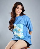 Oversize Blue Floral Print T-Shirt