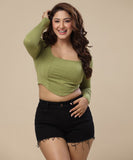 green scoop neck seam front tee