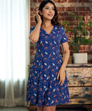 front buttoned short sleeve printed dress
