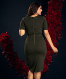 Vneck Half Sleeve Bodycon Olive Dress