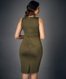 vneck sleeveless bodycon khaki dress