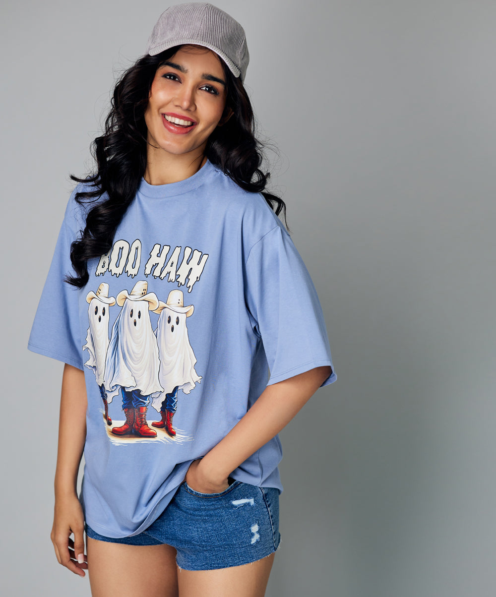 oversize light blue boo haw tshirt