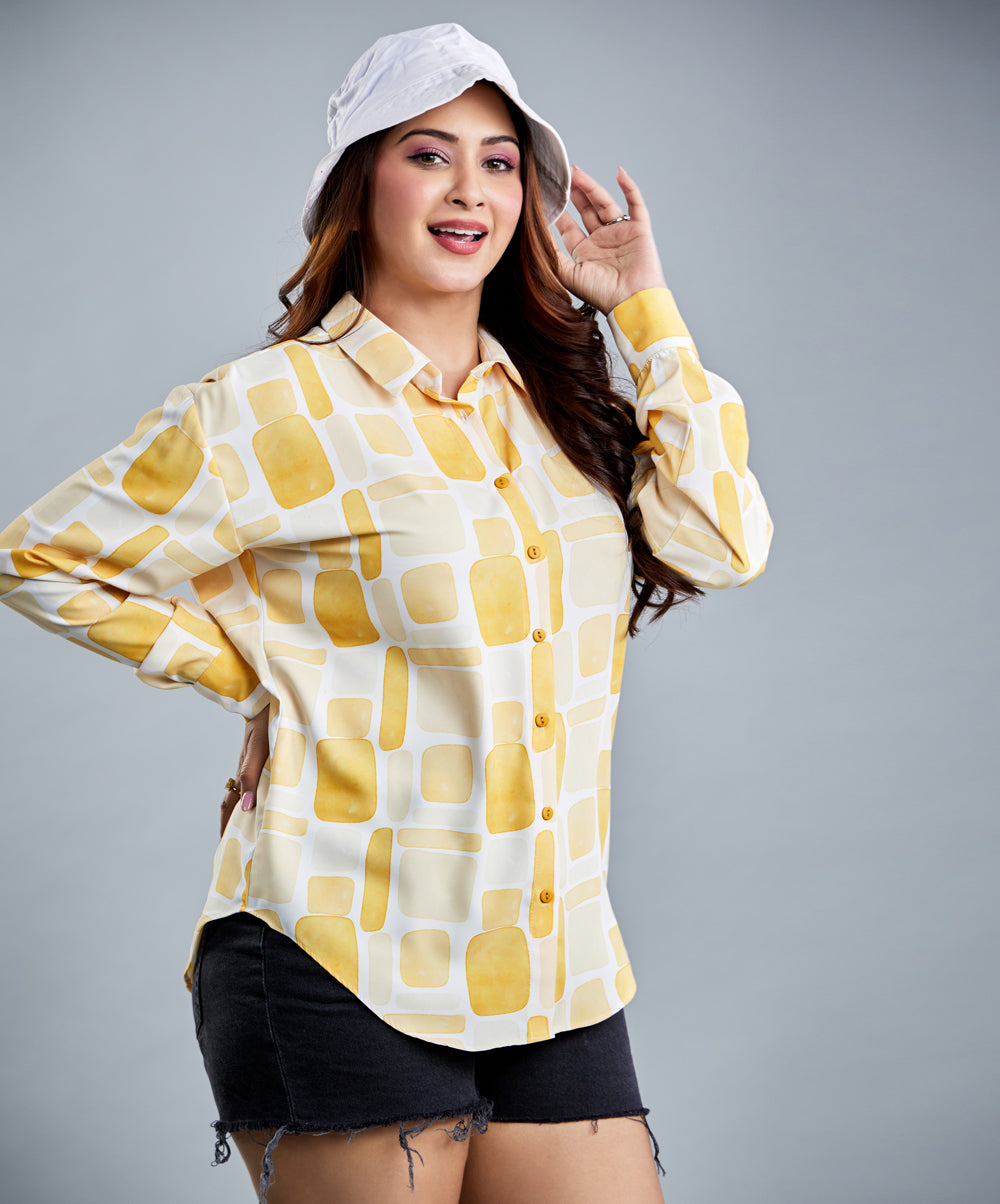 Oversized Chiffon Yellow Printed Shirt