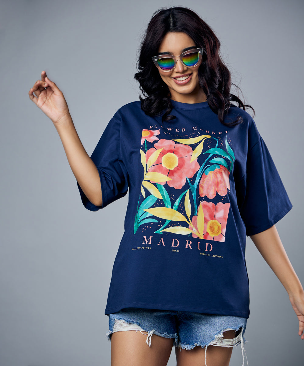 floral market printed oversized tshirt