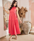 Sleeveless Round Gathered Linen Maxi