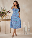 front knot bust split blue dress