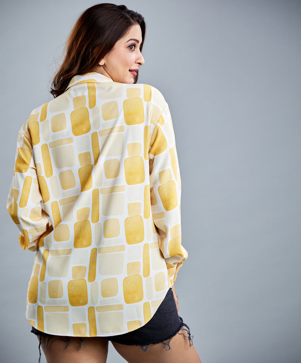 Oversized Chiffon Yellow Printed Shirt