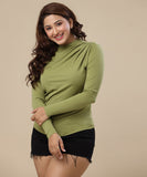 detailed high neck long sleeve olive top