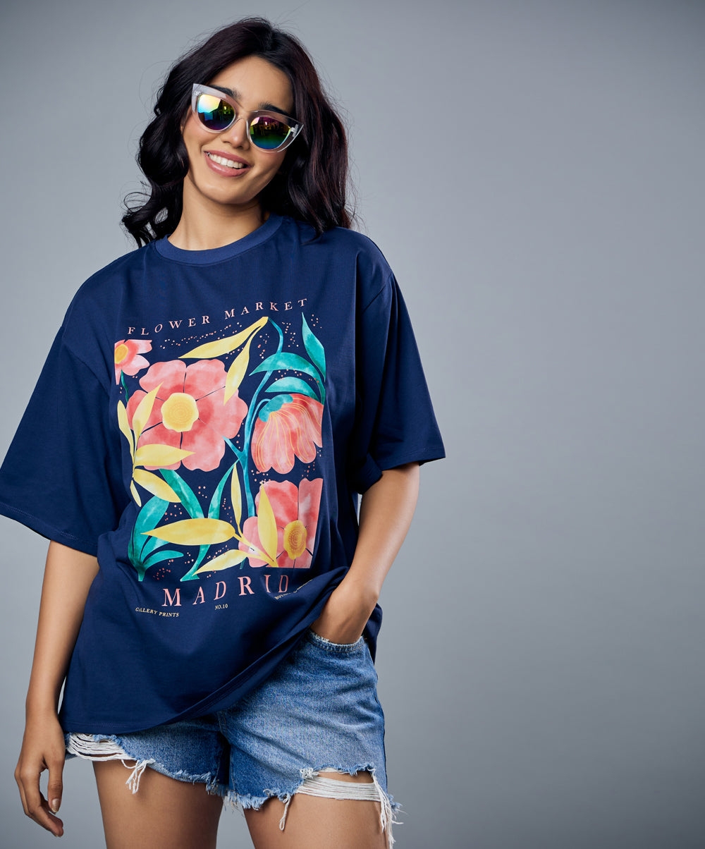 floral market printed oversized tshirt