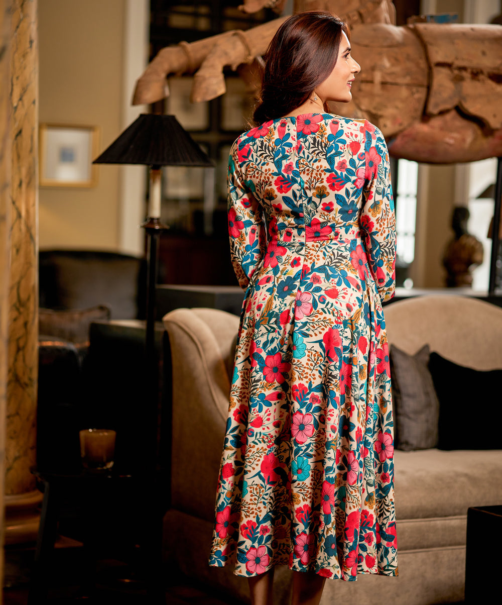 floral printed long sleeve midi dress