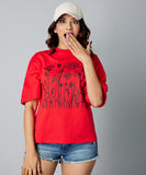 floral print oversize red tshirt