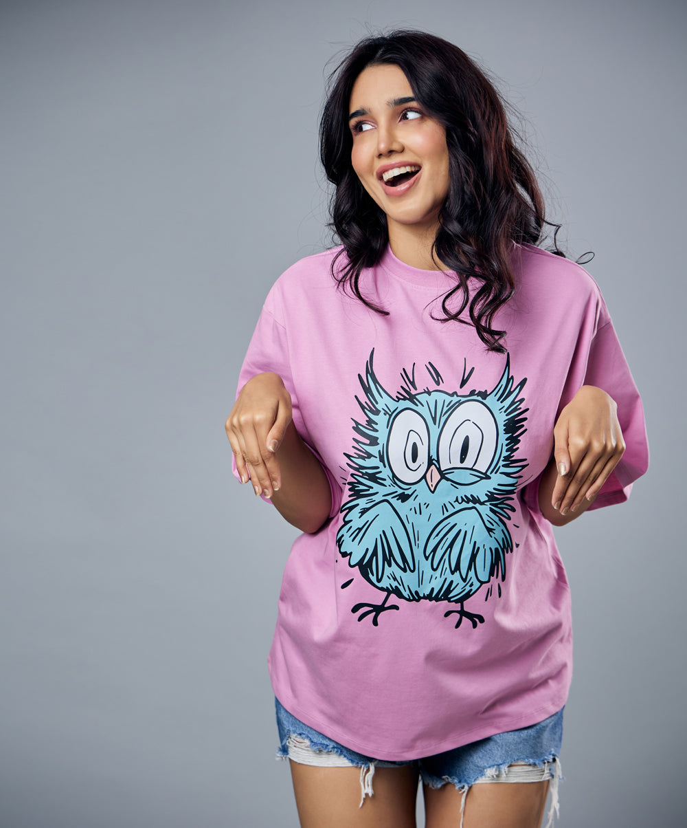 electric owl printed oversized tshirt