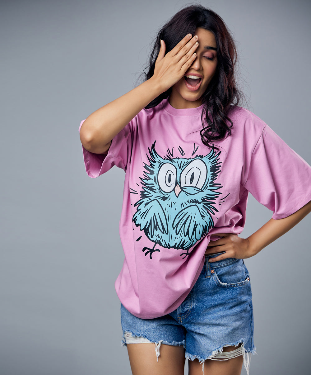 electric owl printed oversized tshirt