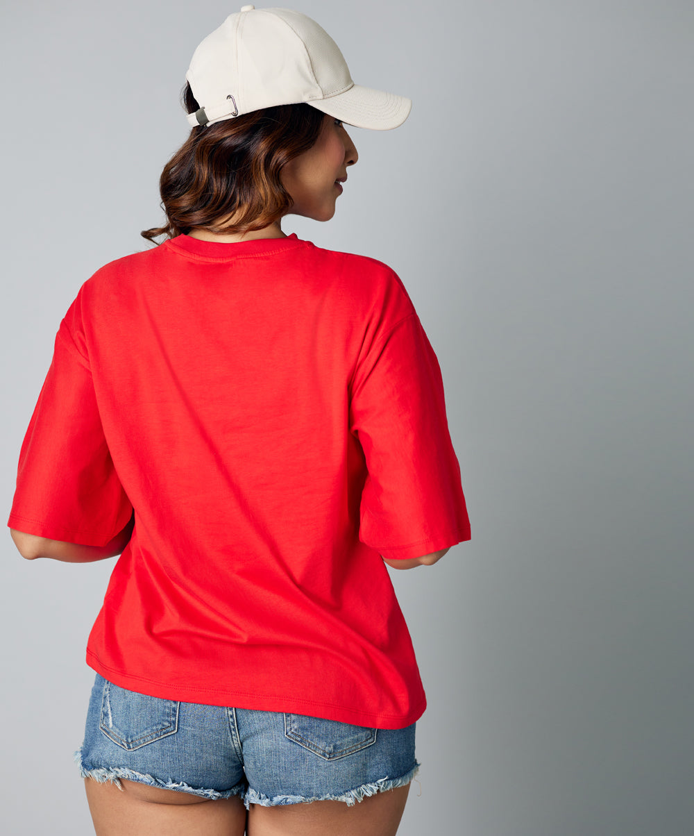 floral print oversize red tshirt