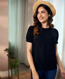 trim attached short sleeve black top