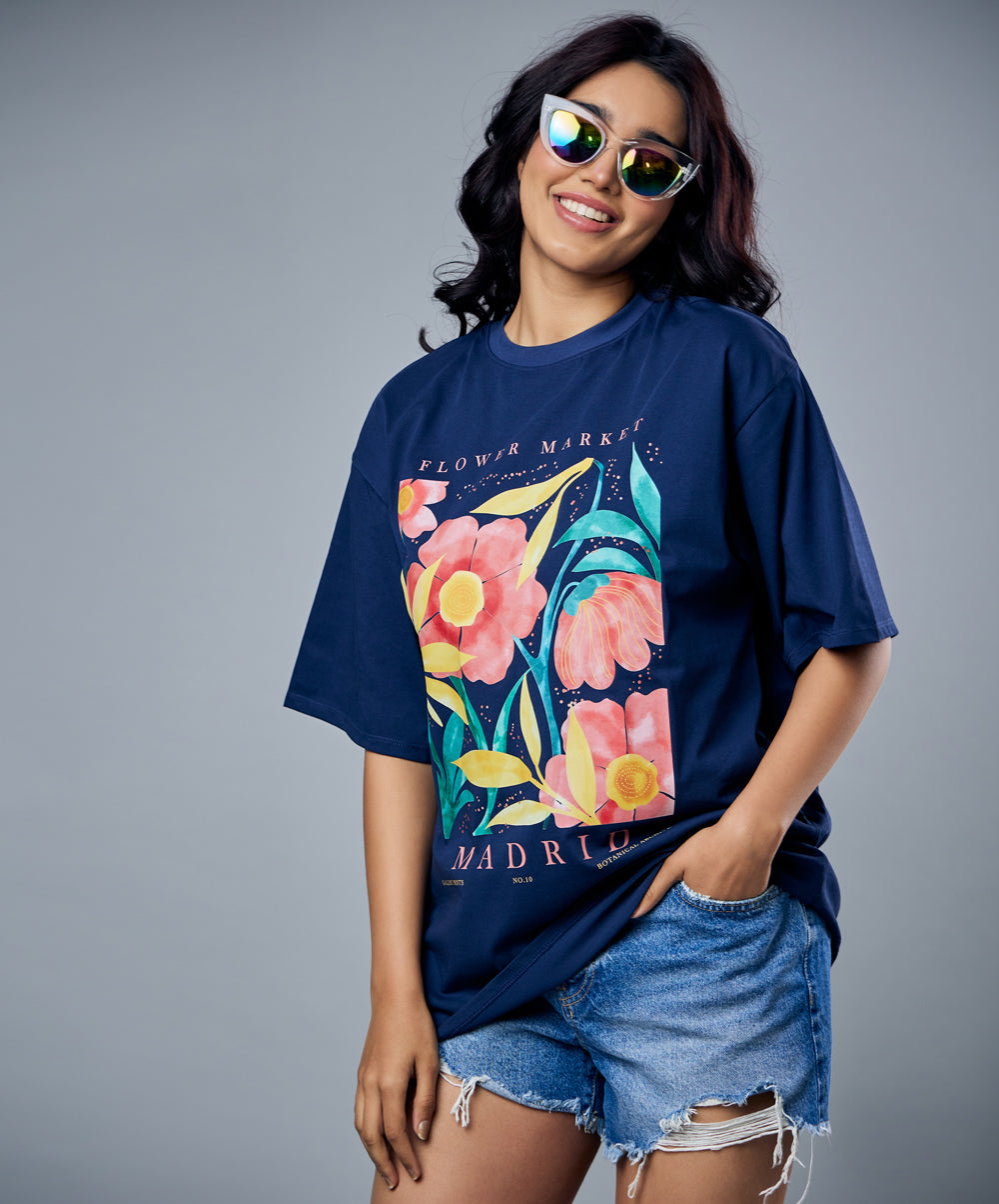 floral market printed oversized tshirt