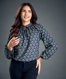 Chiffon Printed Gathered Raglan Blouse