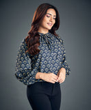 Chiffon Printed Gathered Raglan Blouse