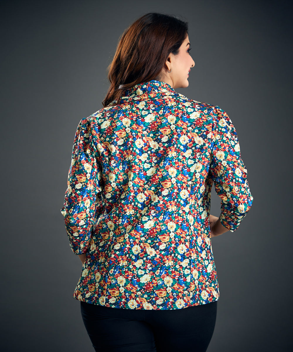 multi color floral printed blazer