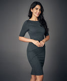 half sleeve panel bodycon grey dress