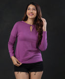 long sleeve front detailed purple tshirt