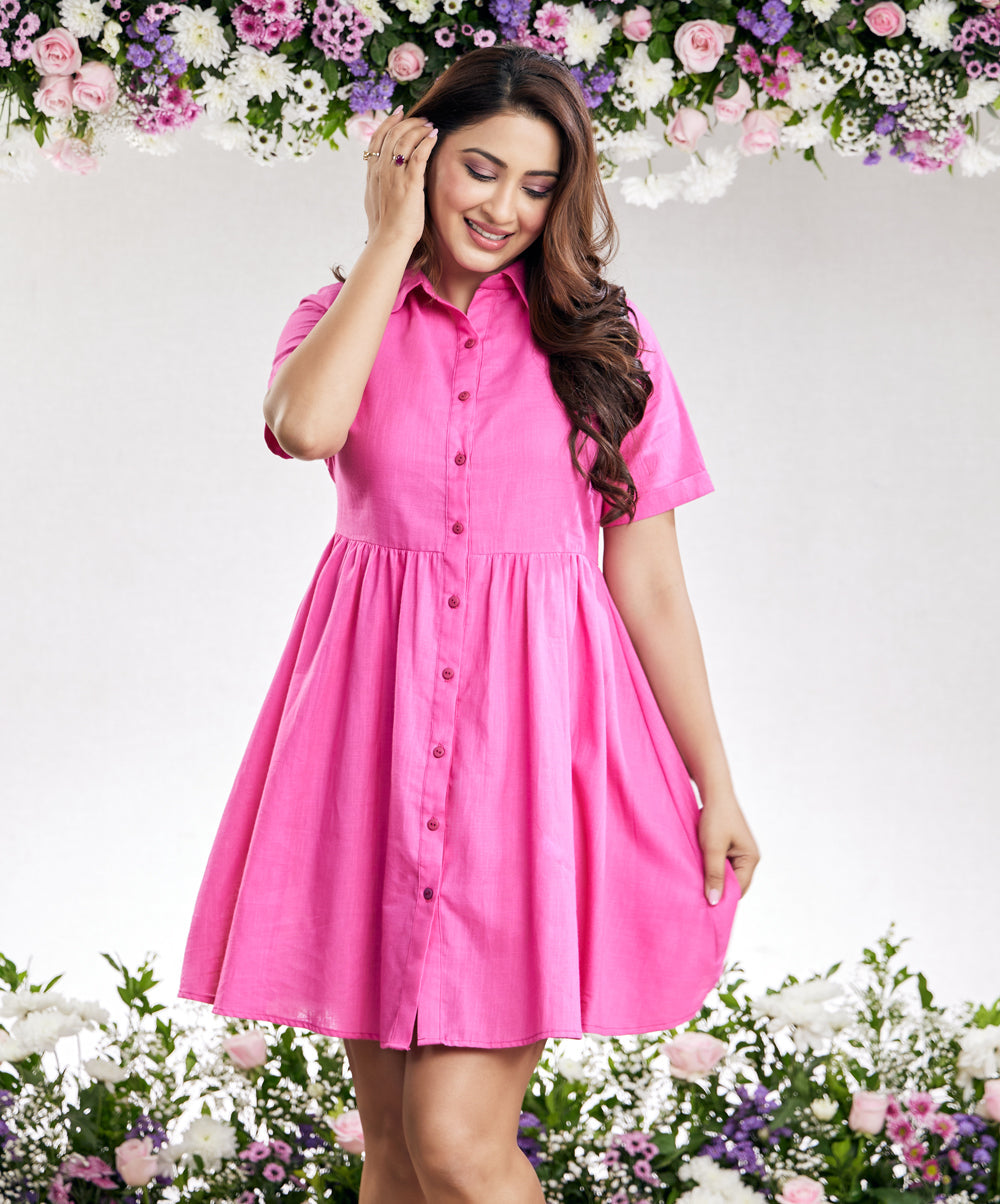 loose fitted mini half shirt dress