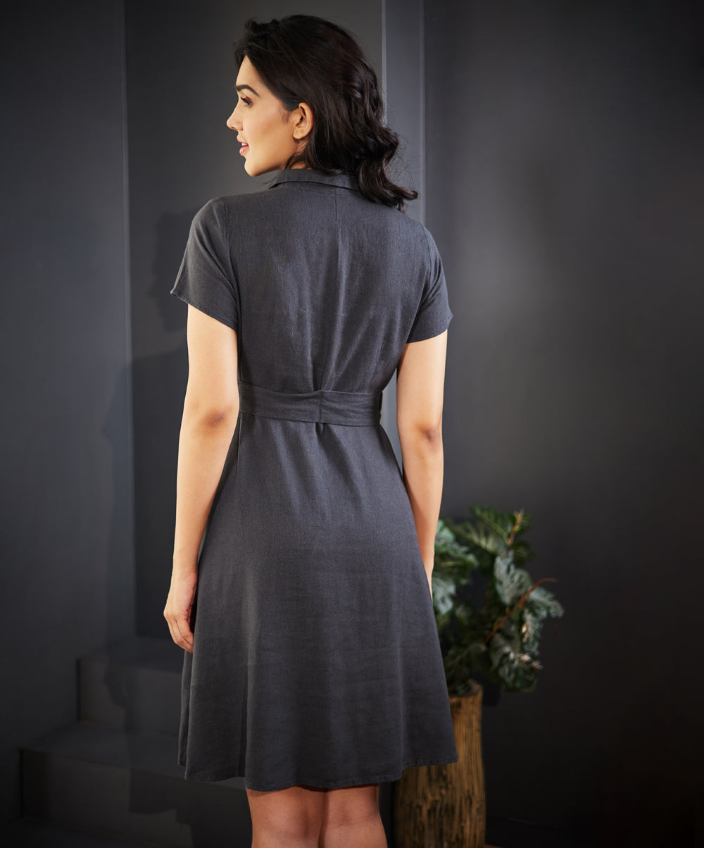 vneck collar linen dress