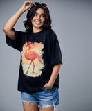 flamingo printed oversized tshirt