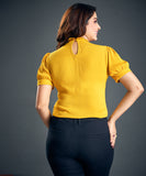 Front Pintuck Neck Band Yellow Top