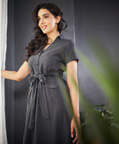 vneck collar linen dress