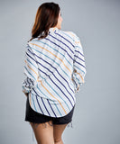 Oversized Chiffon White Stripe Printed Shirt