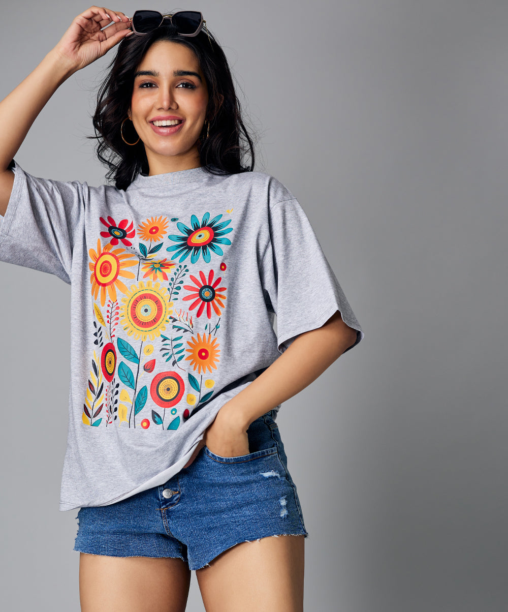 oversize gray marl floral tshirt