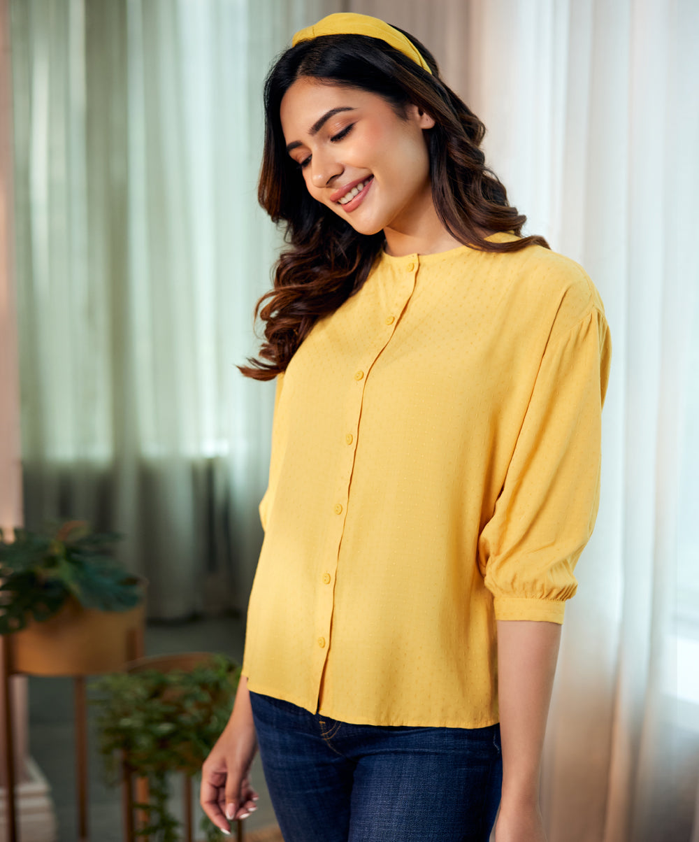 subtle puffed sleeve yellow cotton top