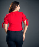 Bow Detailed Vneck Red Chiffon Top