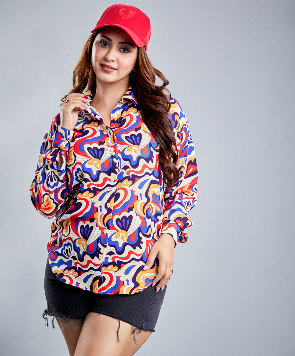 Oversized Chiffon Random Printed Shirt