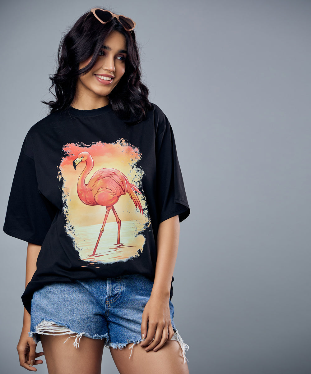 flamingo printed oversized tshirt