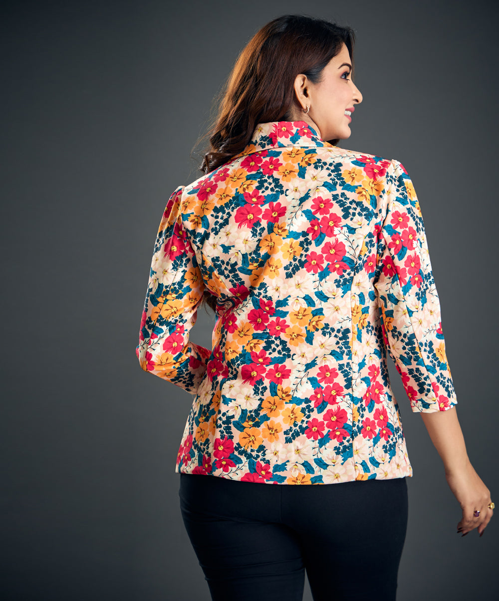 multi colored floral printed blazer