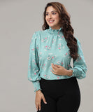 neck and sleeve smocked long sleeve top