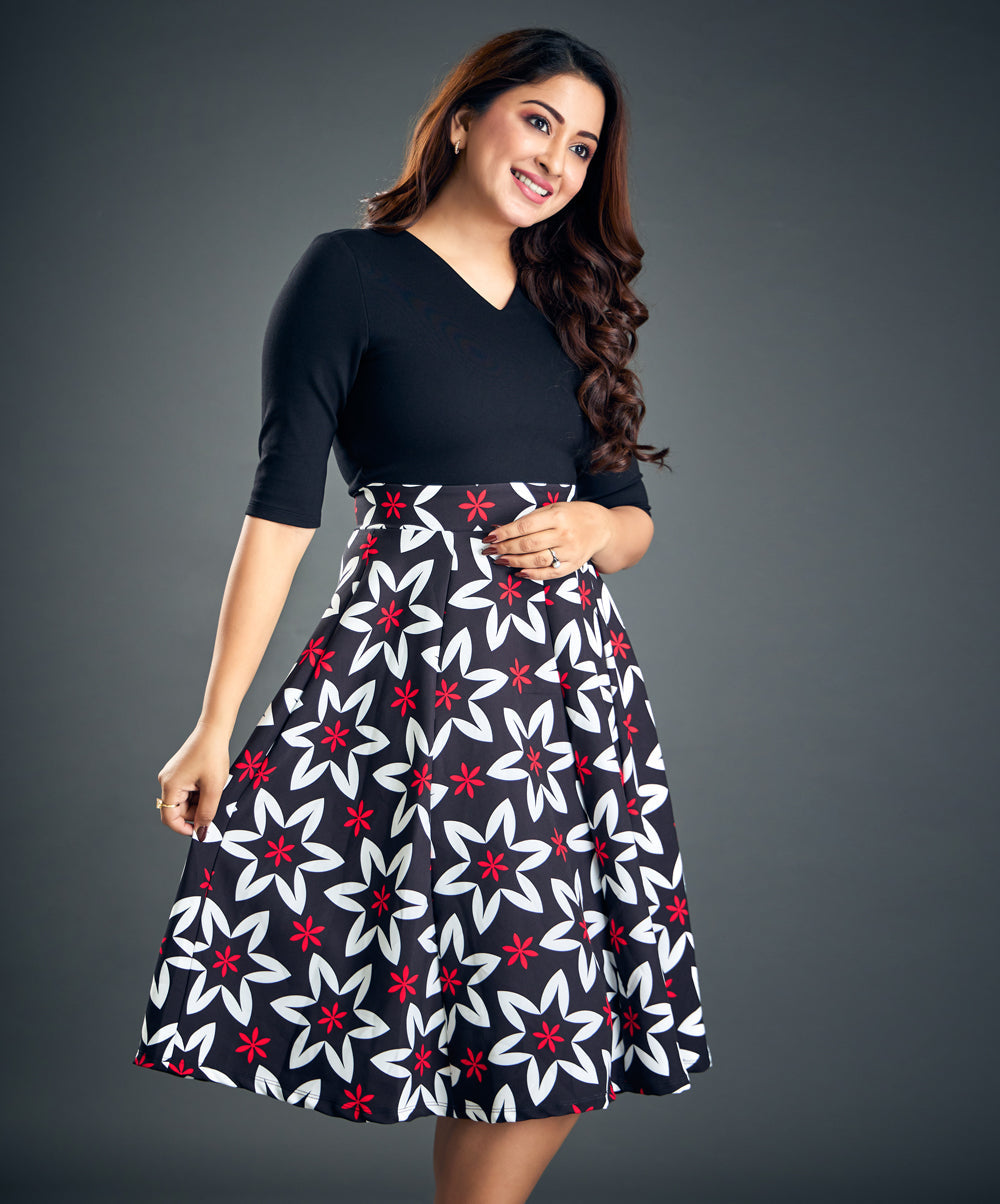 Solid And Printed Mixed Aline Dress