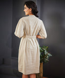 puffed sleeve waist tie linen dress