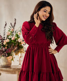 puffed sleeve maroon mini dress