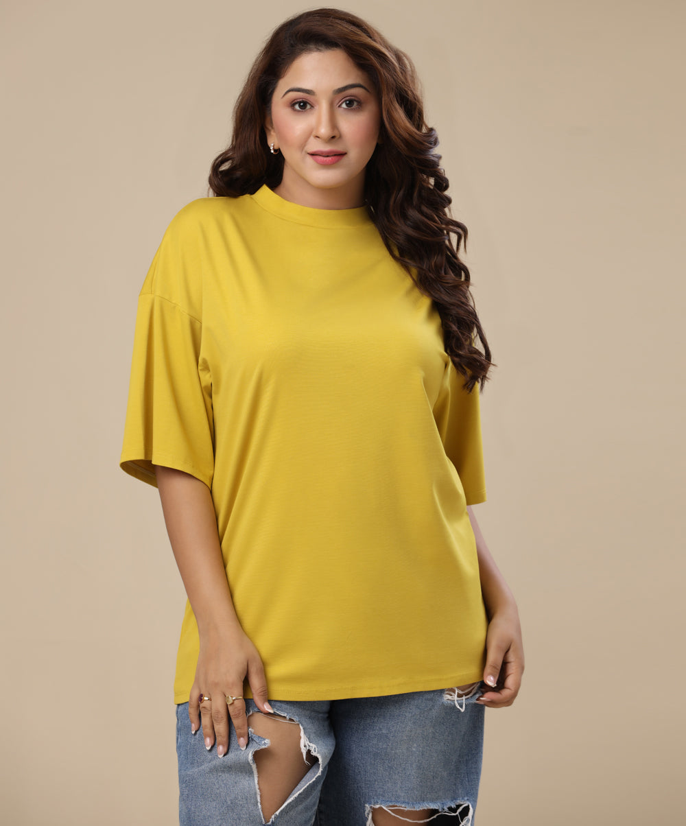 yellow oversized basic crew neck tshirt