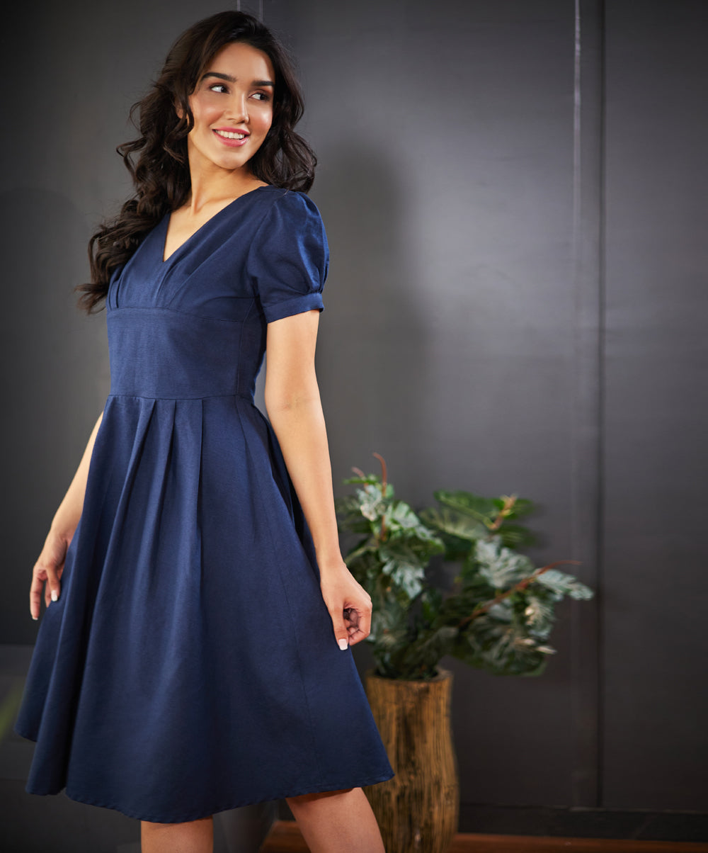 bustier detailed front panel linen dress