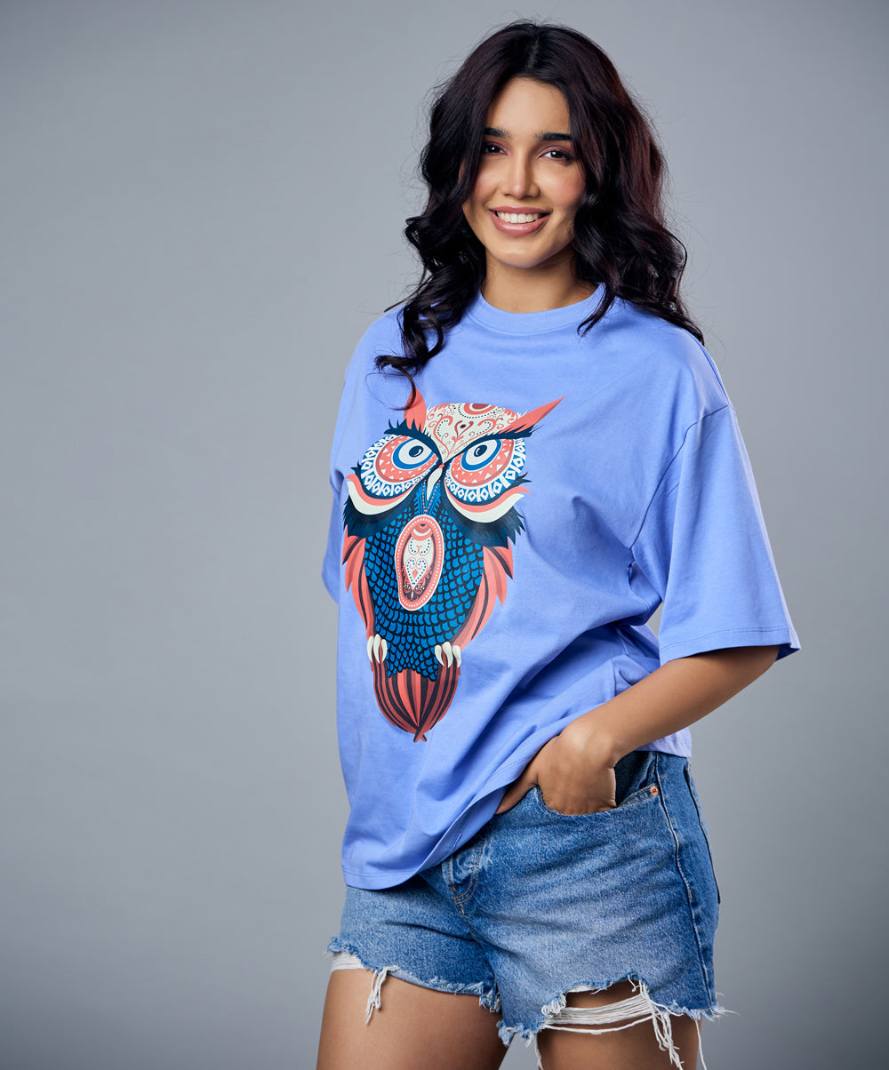 owl printed oversized tshirt